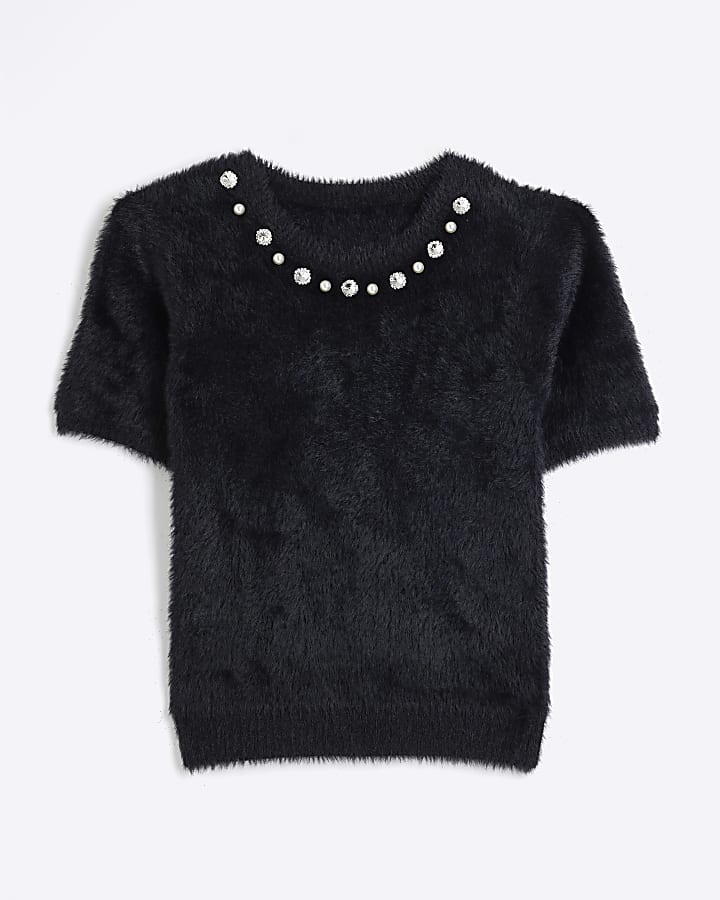 Black fluffy knit t-shirt