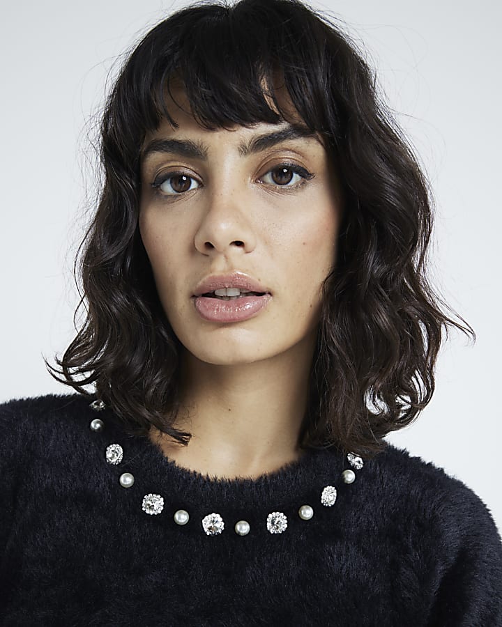 Black fluffy knit t-shirt