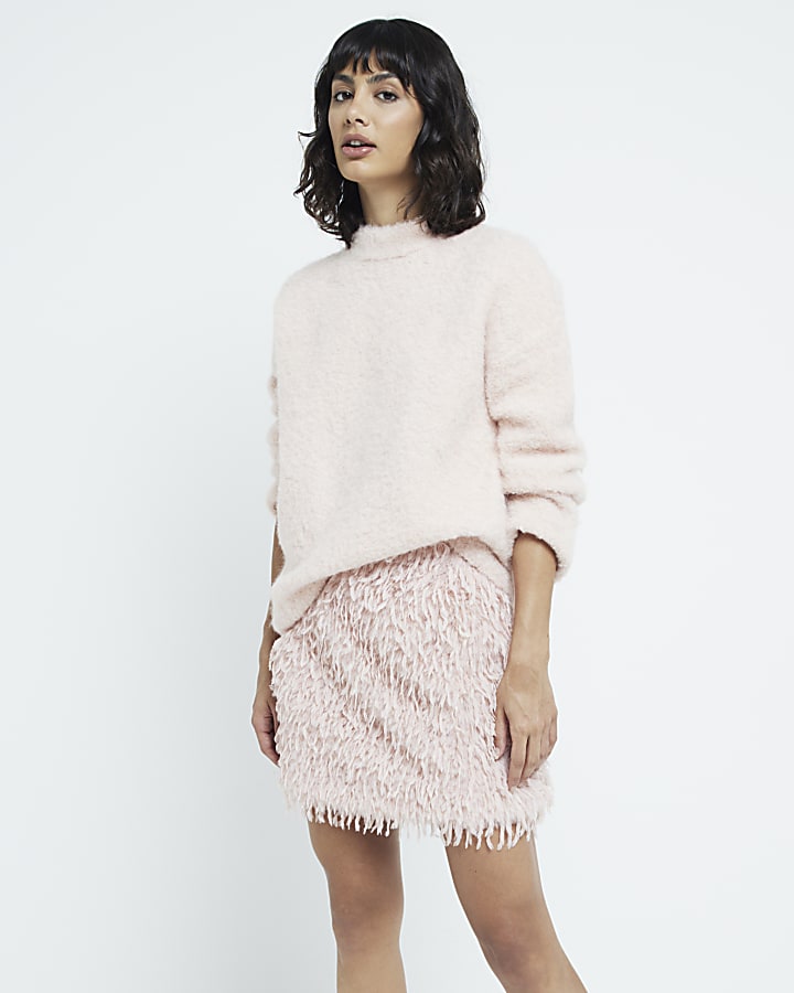 Pink feather texture mini skirt