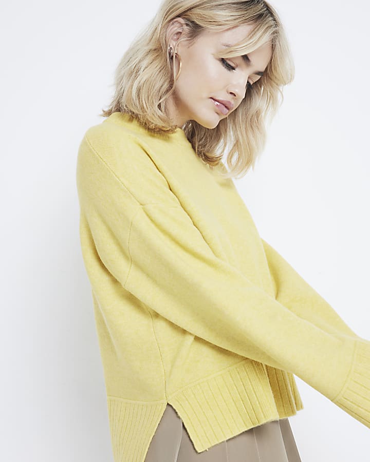 Yellow ribbed hem crop jumper