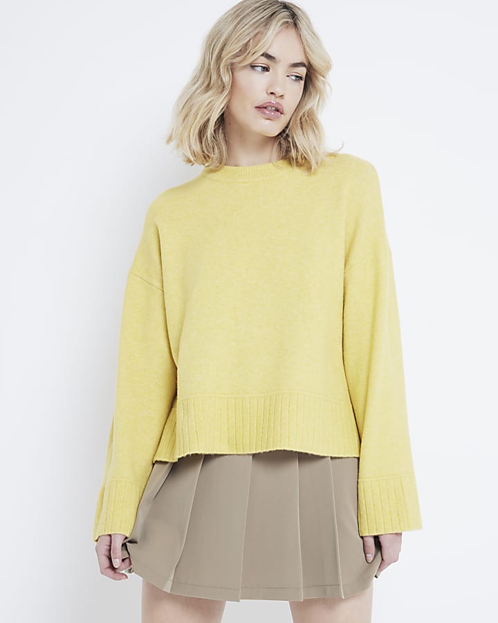 Yellow ribbed hem crop jumper