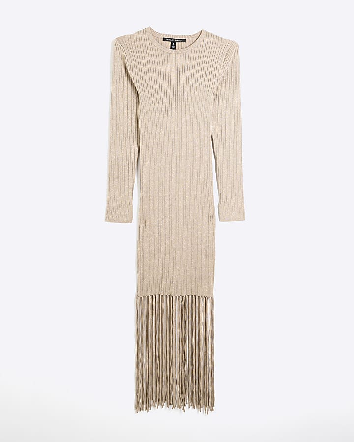 Gold Knit Metallic Fringe Dress