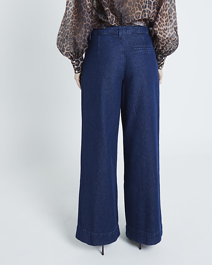 Blue dark tailored relaxed straight jeans
