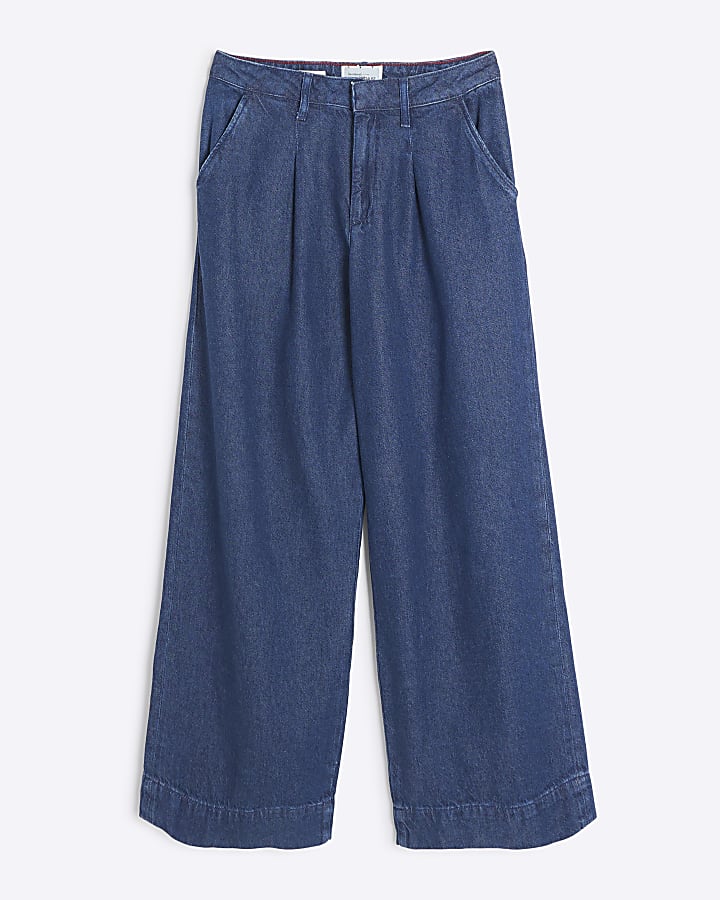 Blue dark tailored relaxed straight jeans