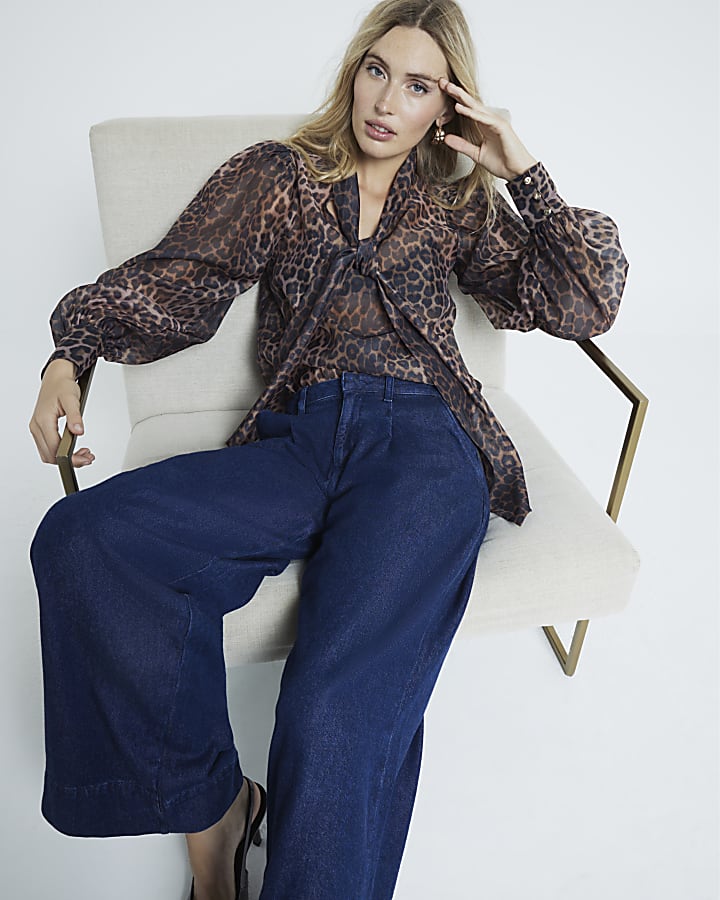Blue dark tailored relaxed straight jeans