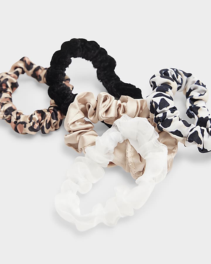 Brown leopard print scrunchie multipack