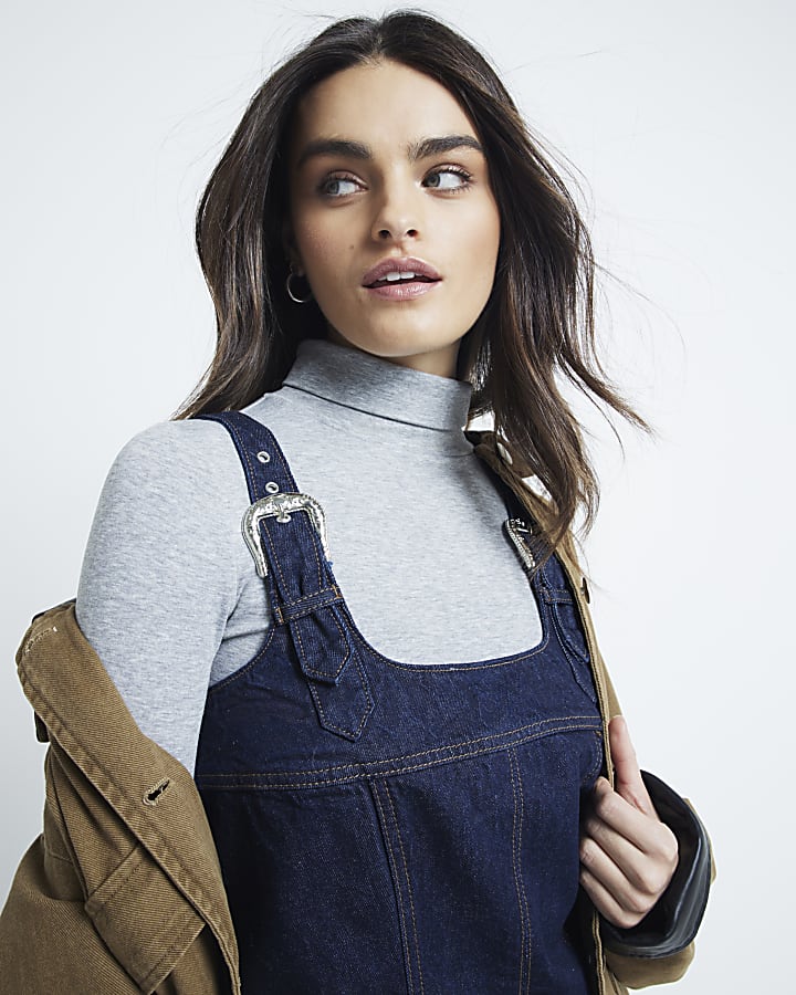 Blue Denim Pinafore Mini Dress