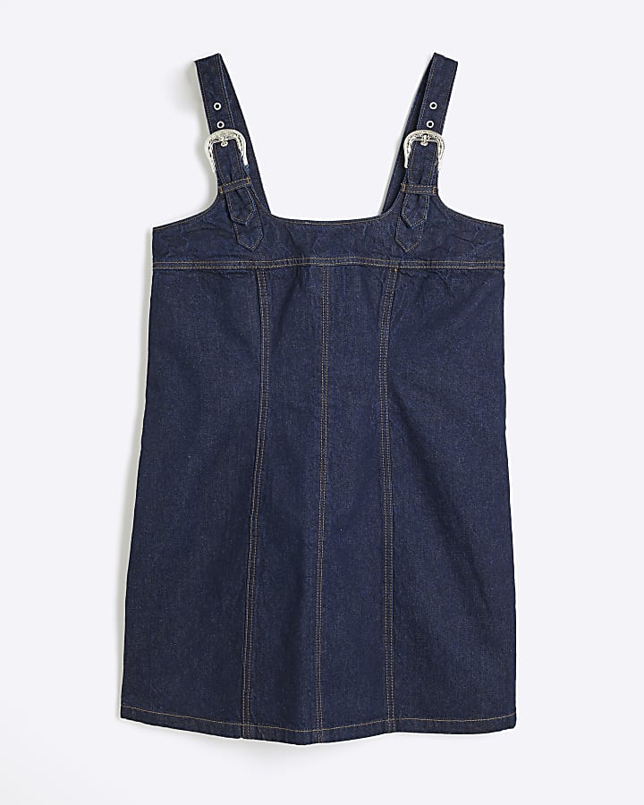Blue Denim Pinafore Mini Dress