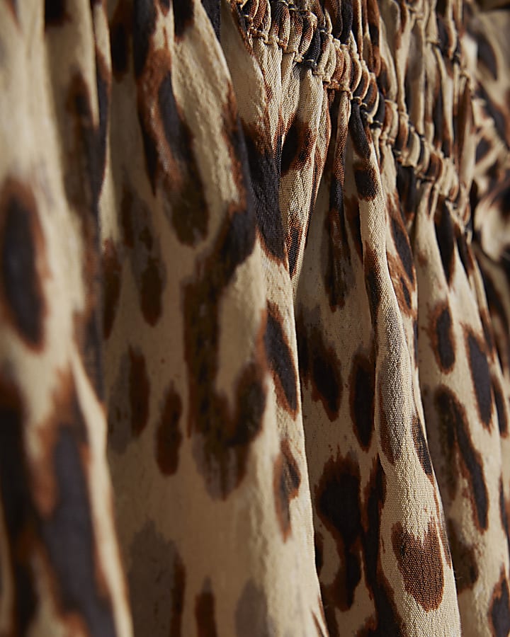Beige leopard print frill blouse