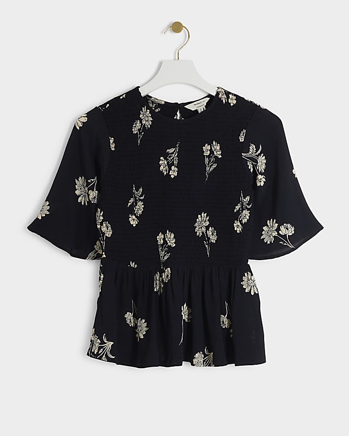 Black floral peplum top