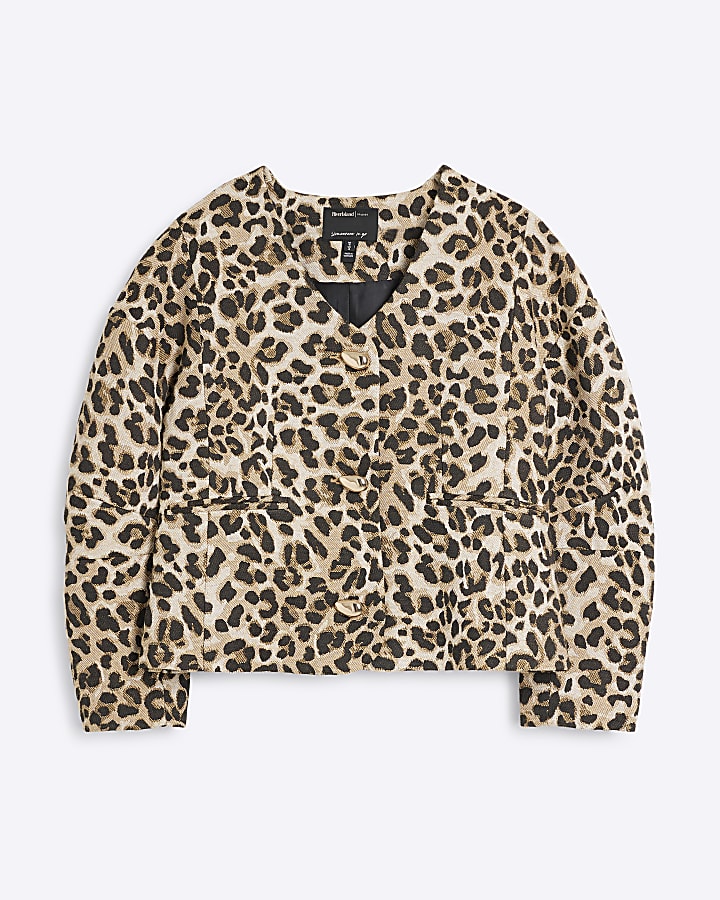 Brown Leopard print Sculpted Jacket
