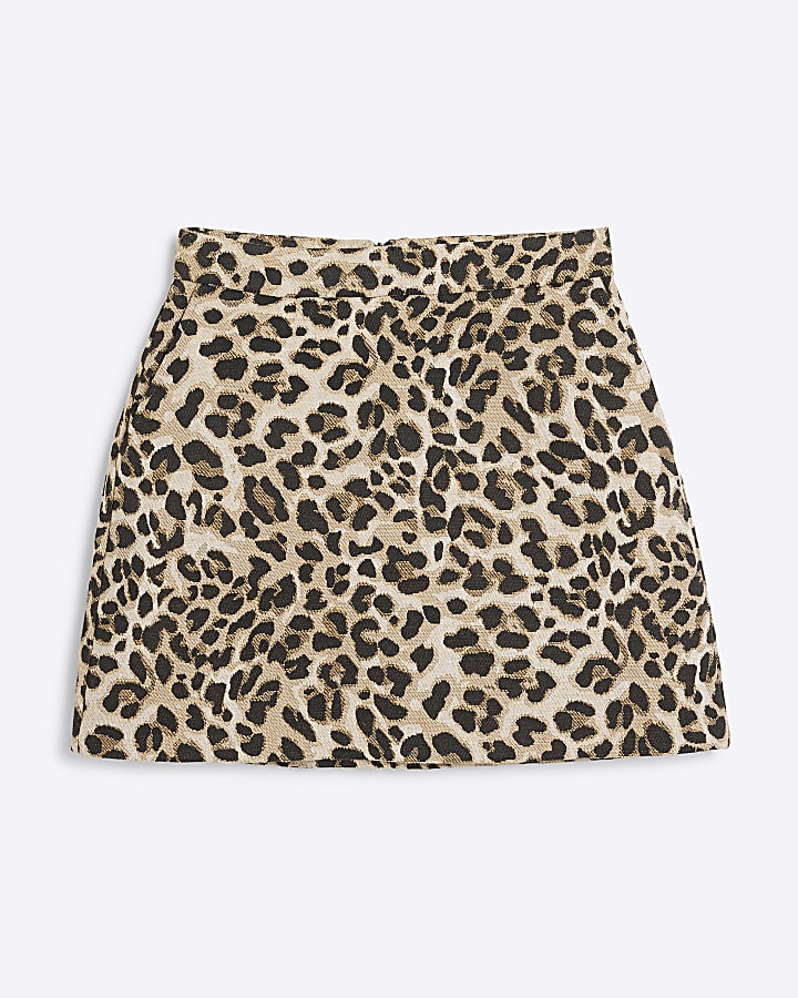 Brown Leopard Structured Mini Skirt