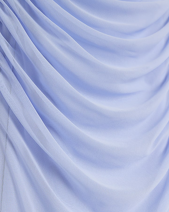 Blue bardot mesh midi dress