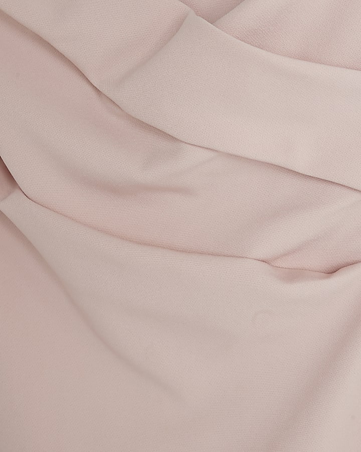 Pink Ruched Open Back Bodycon Midi Dress