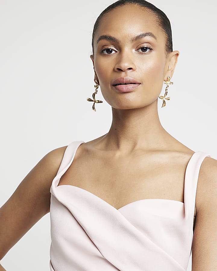 Pink Ruched Open Back Bodycon Midi Dress