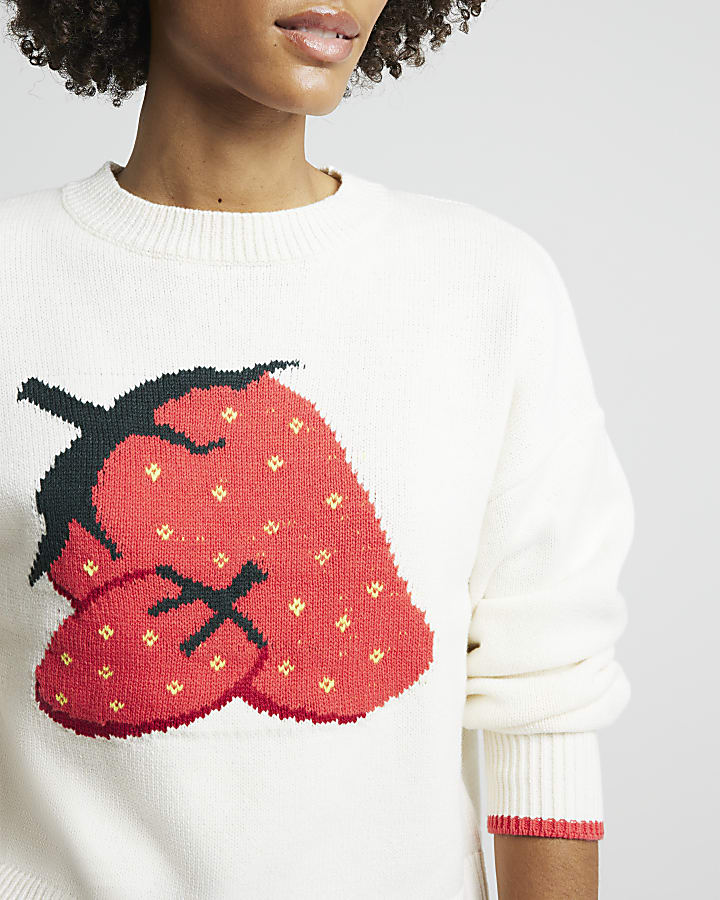 Cream strawberry knit jumper