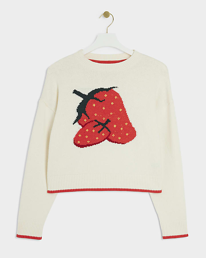 Cream strawberry knit jumper