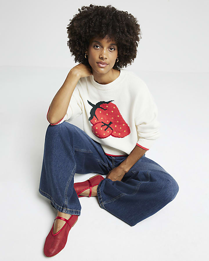 Cream strawberry knit jumper