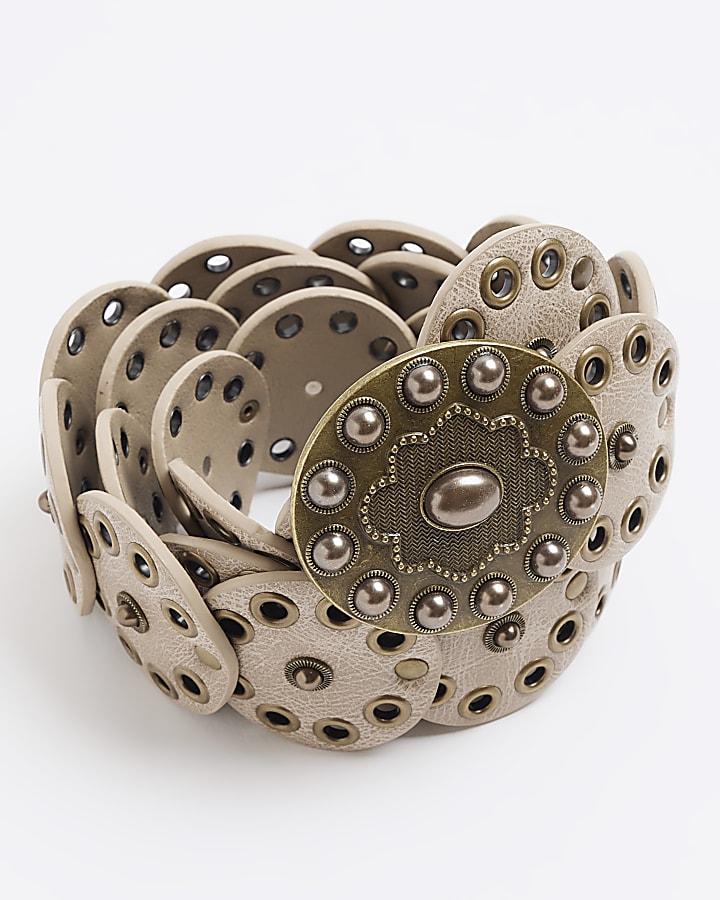 Beige Studded Disk Belt