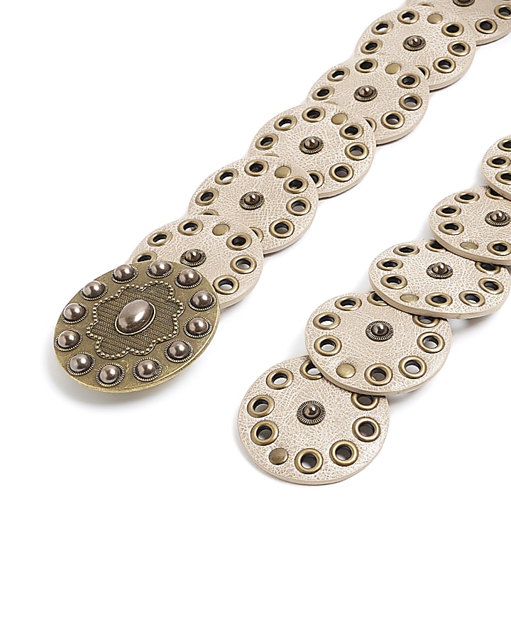 Beige Studded Disk Belt