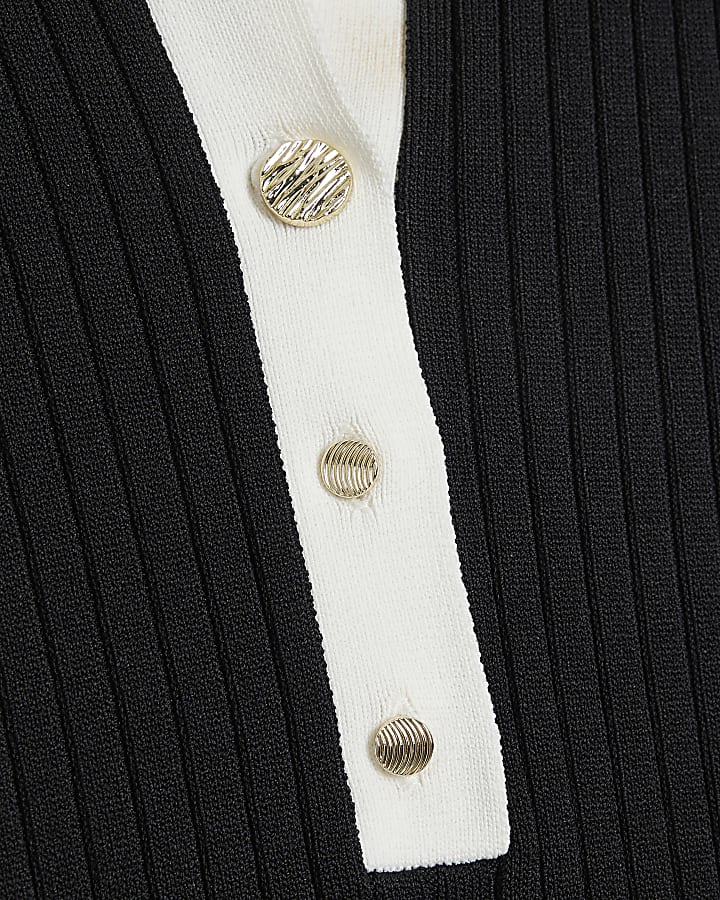 Black Collar Button Down Ribbed Top