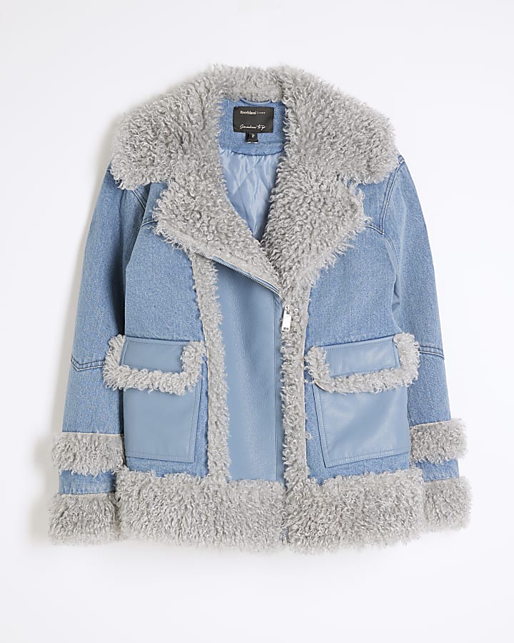 Blue Denim Hybrid Aviator Jacket