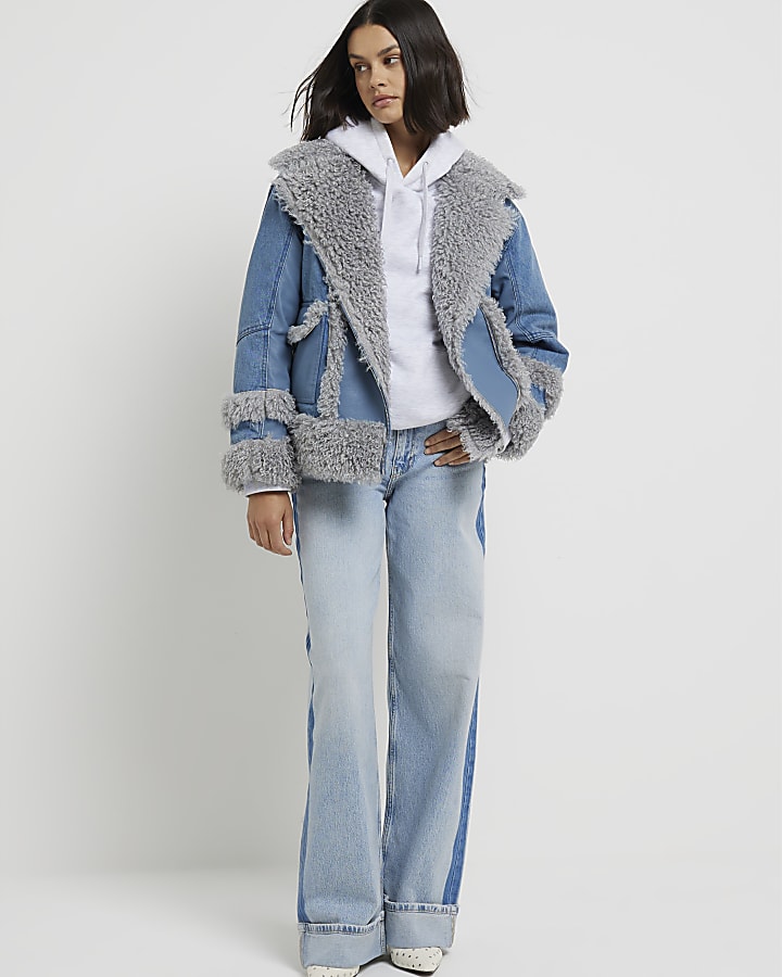 Blue Denim Hybrid Aviator Jacket