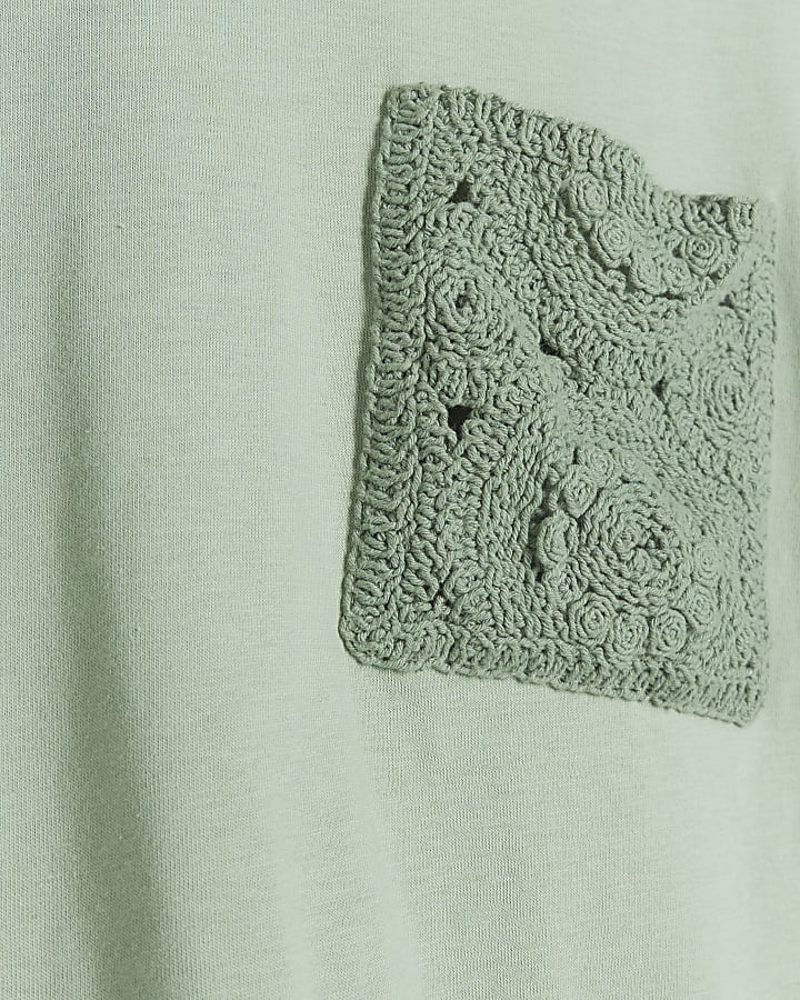 Khaki crochet pocket t-shirt