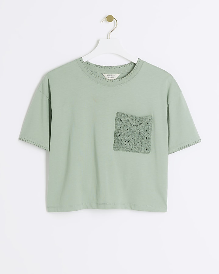 Khaki crochet pocket t-shirt