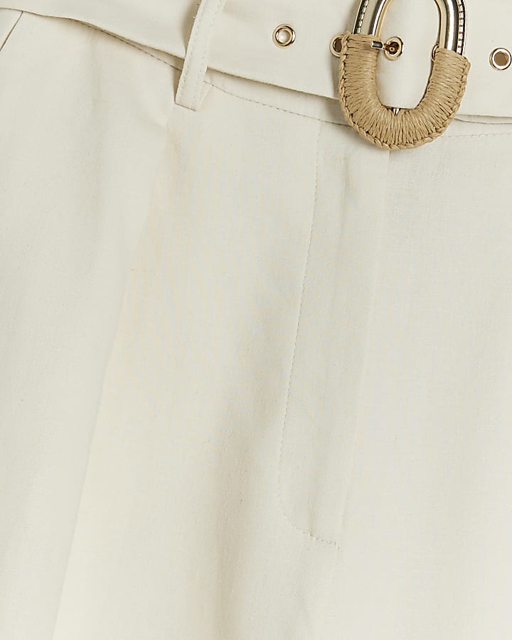 Cream Belted Wide Leg Trousers