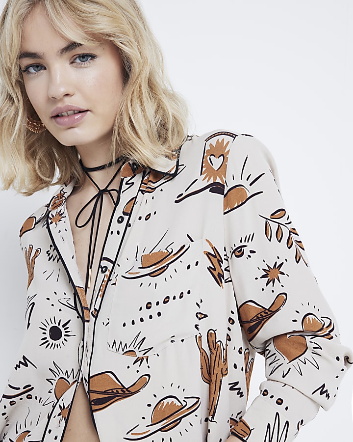 Beige western print shirt