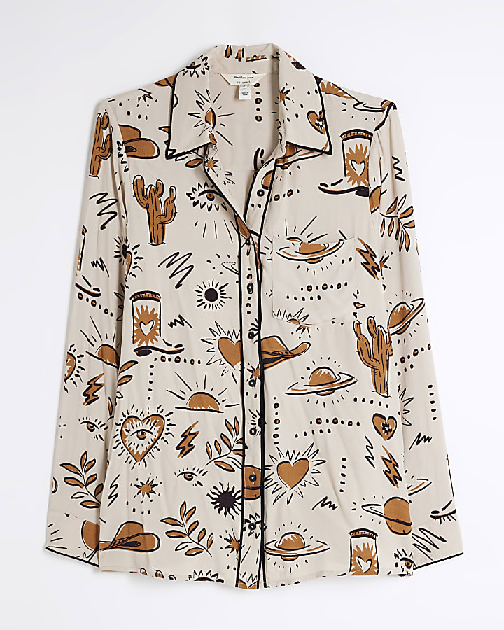 Beige western print shirt