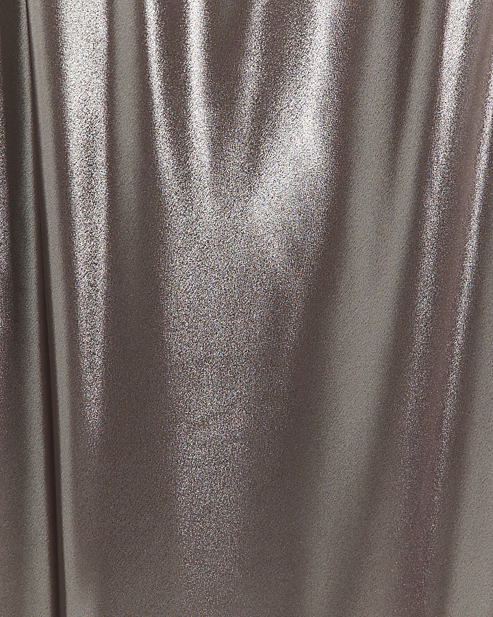 Brown metallic halter neck slip maxi dress