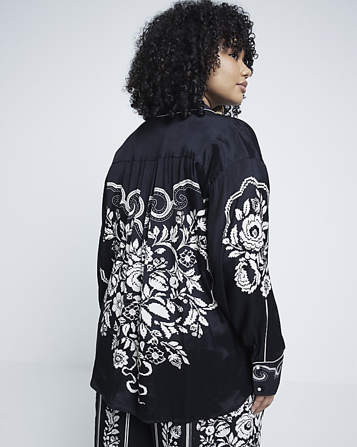 Plus Black western floral shirt