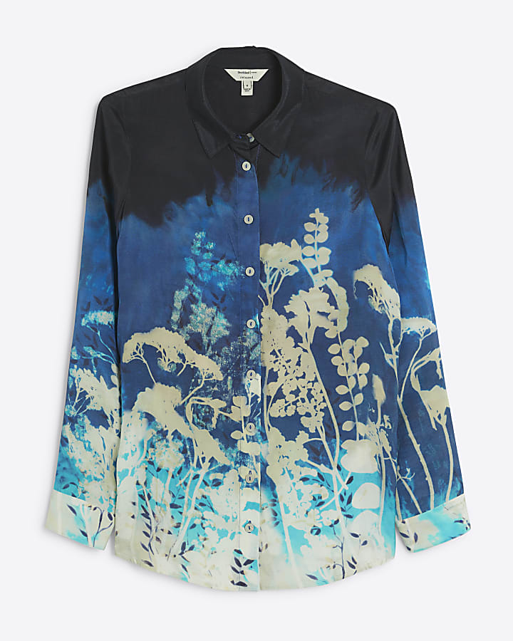 Blue floral ombre long sleeve shirt