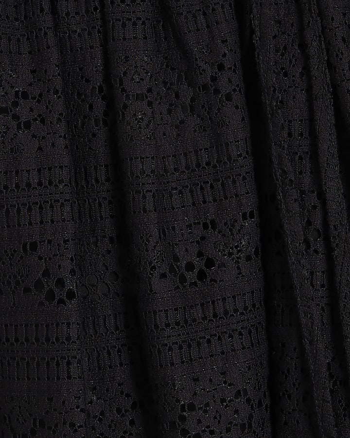 Black lace belted mini shirt dress
