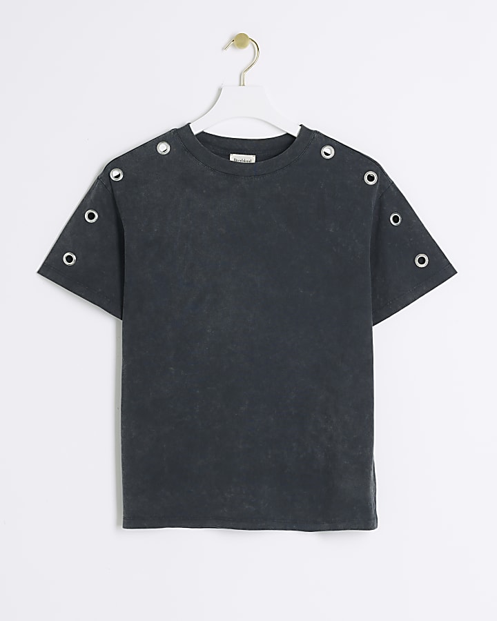 Grey washed eyelet t-shirt