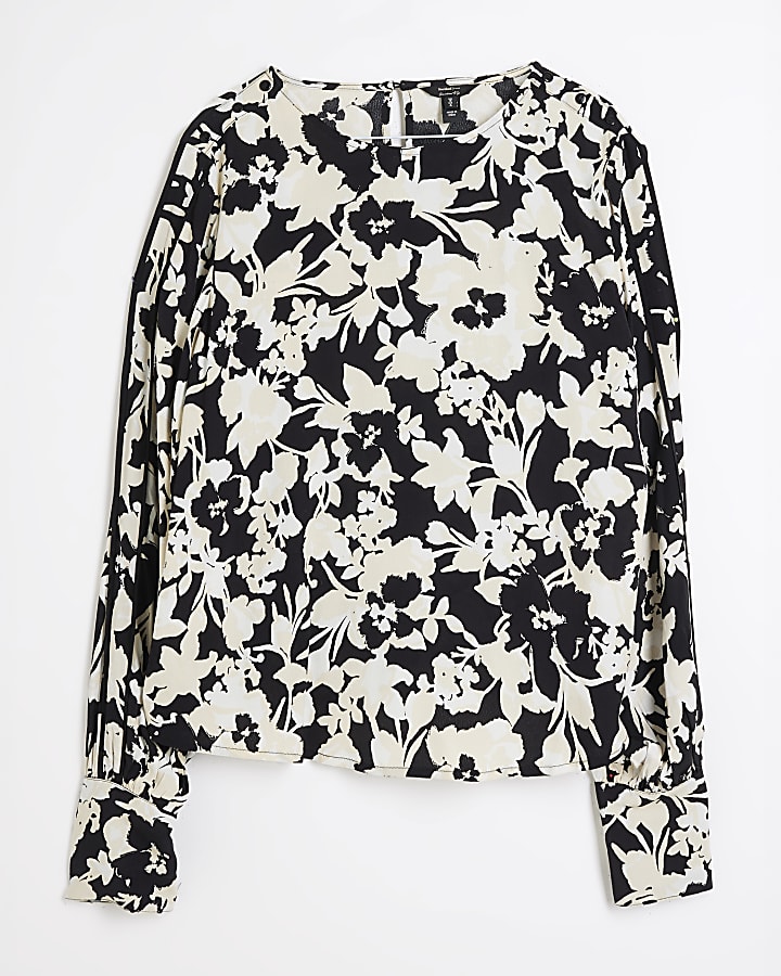 Black Long sleeve Floral Print Blouse