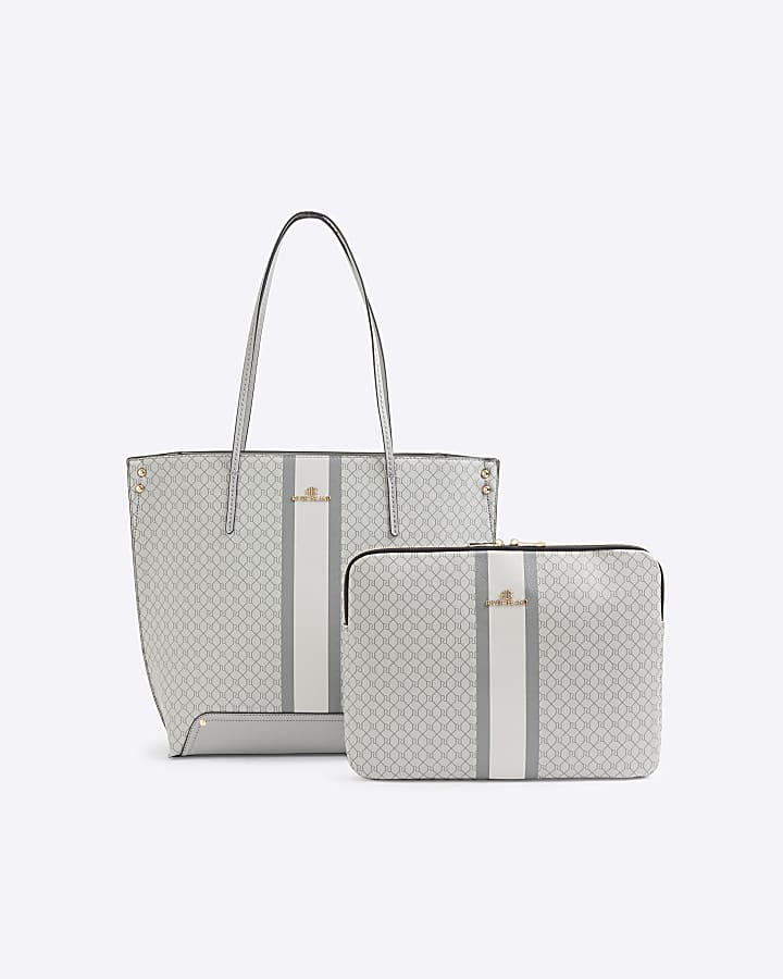 Grey RI monogram shopper and laptop case