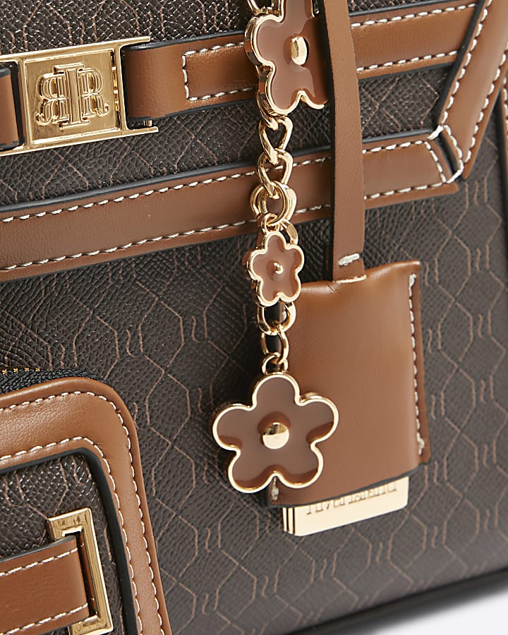 Brown Cross Body Top Handle Bag and Purse Set