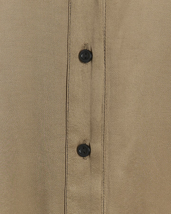 Beige Premium Satin Belted Mini Shirt Dress