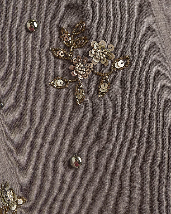 Grey embellished sequin t-shirt
