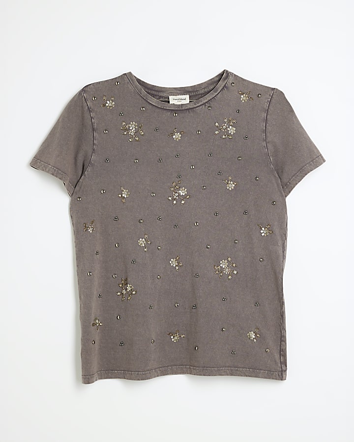 Grey embellished sequin t-shirt