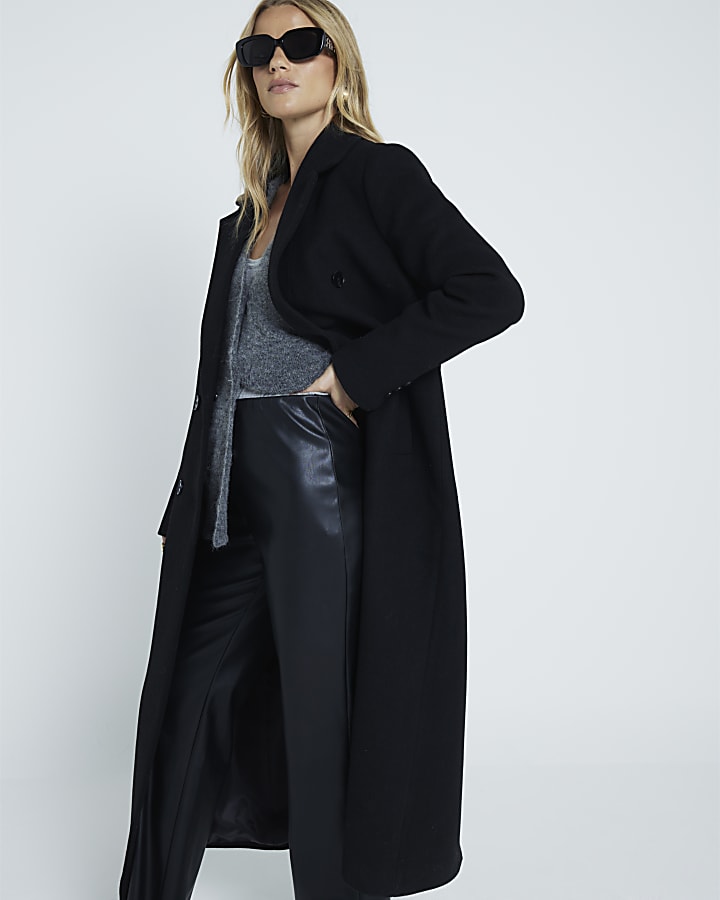Black Faux Leather Pull On Straight Trousers