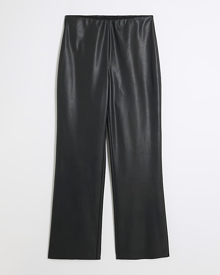 Black Faux Leather Pull On Straight Trousers