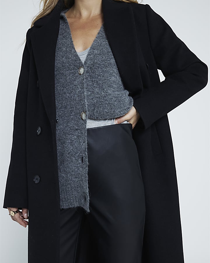 Black Faux Leather Pull On Straight Trousers