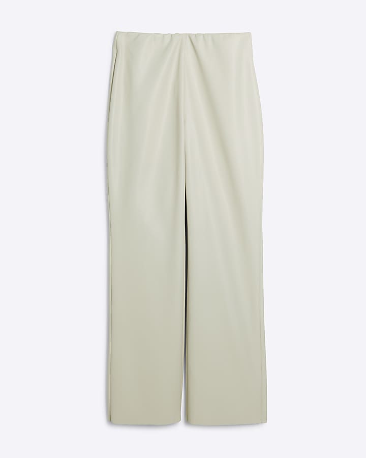 Stone Faux Leather Pull On Straight Trousers