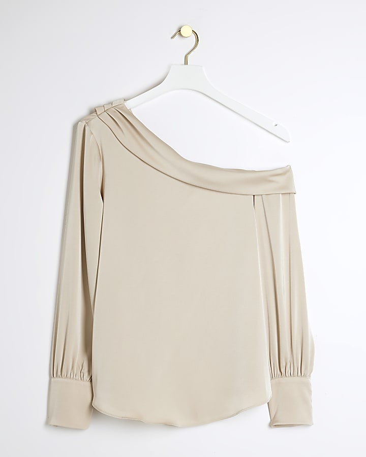 Cream Satin Off Shoulder Blouse