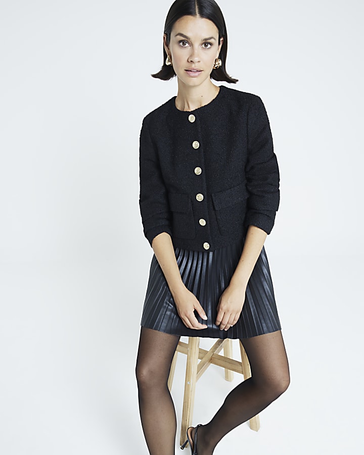 Black Faux Leather Pleated Mini Skirt