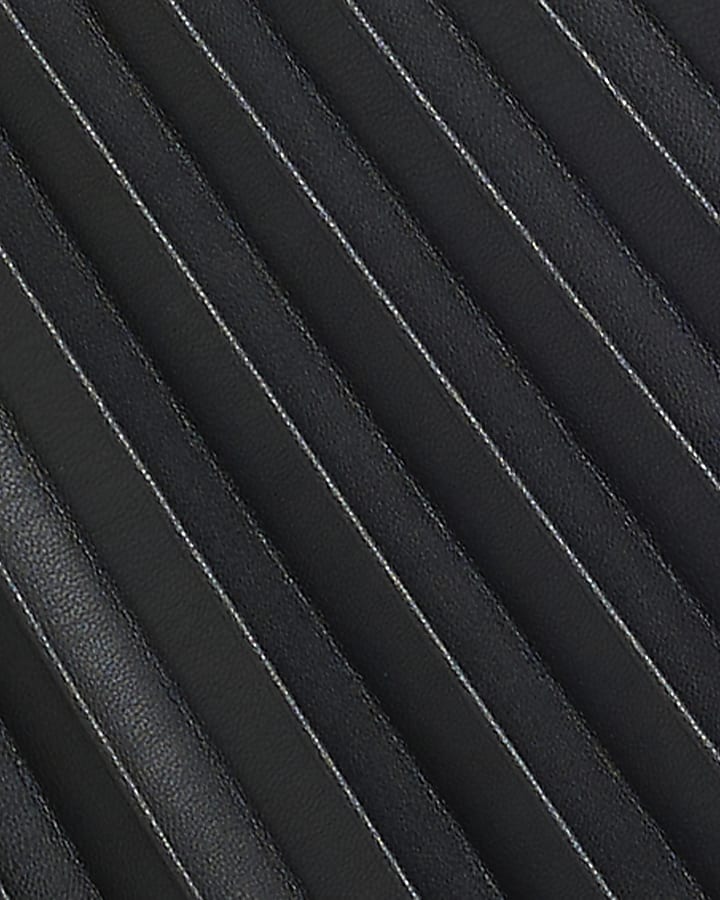 Black Faux Leather Pleated Mini Skirt